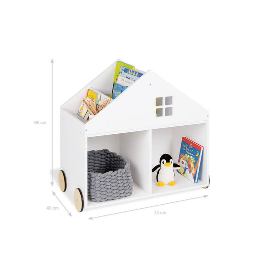 Children's bookcase on wheels 'Hus', white