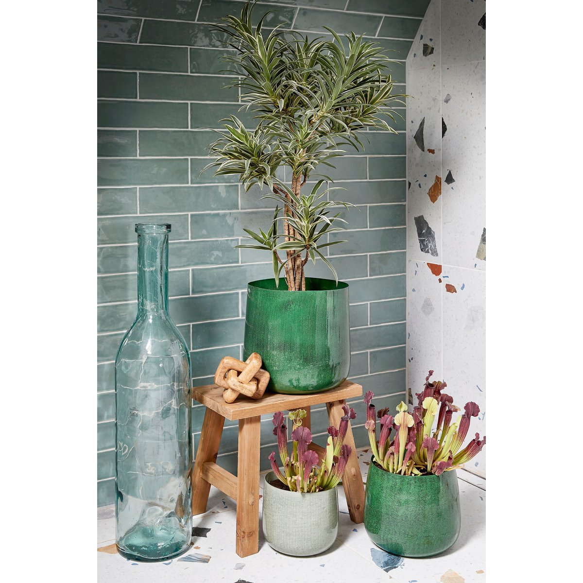 Benson Flowerpot - H27 x Ø32 cm - Métal - vert foncé