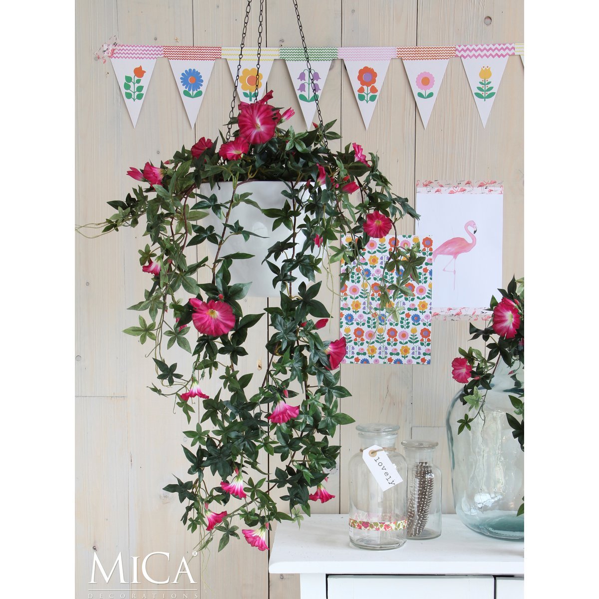 Artificial Hanging Petunia Plant - L15 x W20 x H80 cm - Fuchsia