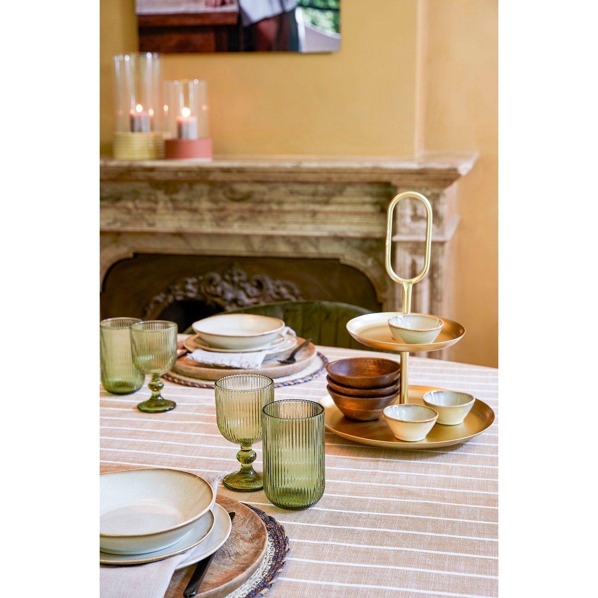 Alivo tafelkleed - L250 x B140 cm - Biologisch katoen - beige, wit