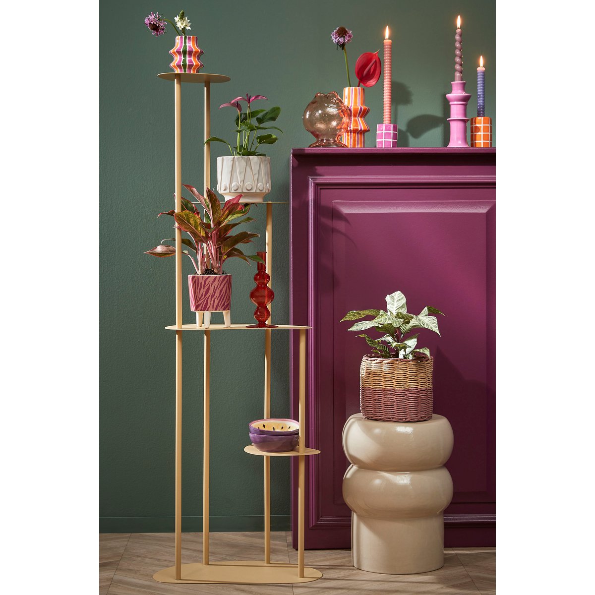 Table Plante Fonda - L48 x l27 x H140 cm - Métal - Jaune clair