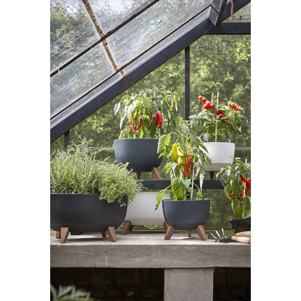 Pot de Fleurs sur Pieds Doppio - H21 x Ø40 cm - Polypropylène - FSC Mix - Blanc Cassé