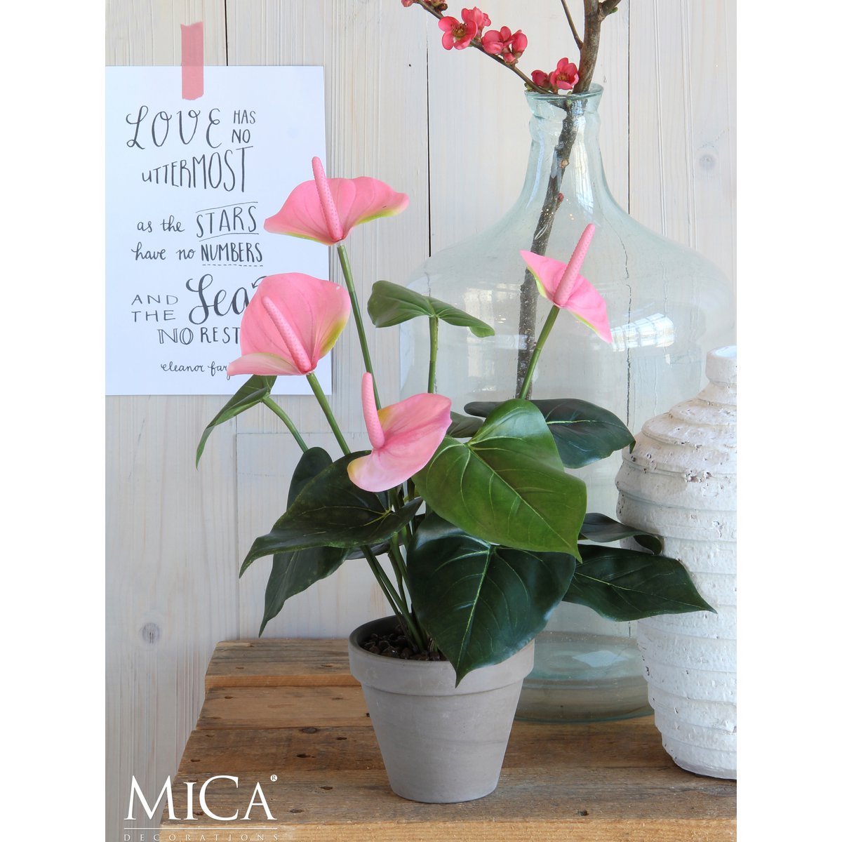 Plante Artificielle Anthurium en Pot de Fleur Stan - H40 x Ø30 cm - Rose Clair