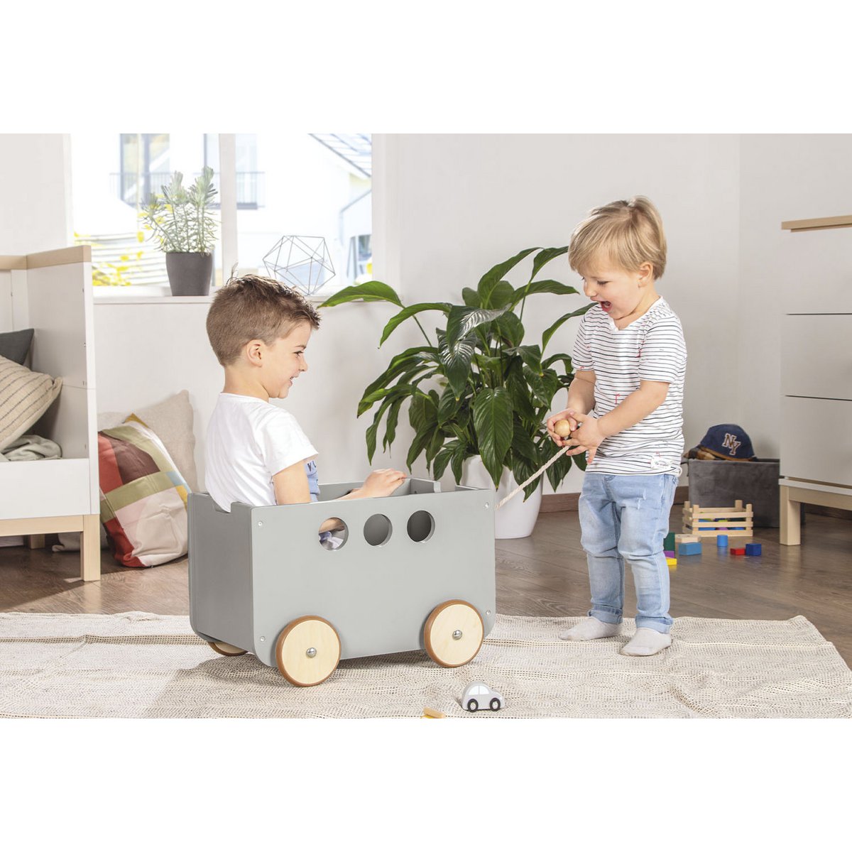 Coffre à jouets sur roulettes 'Jim', gris