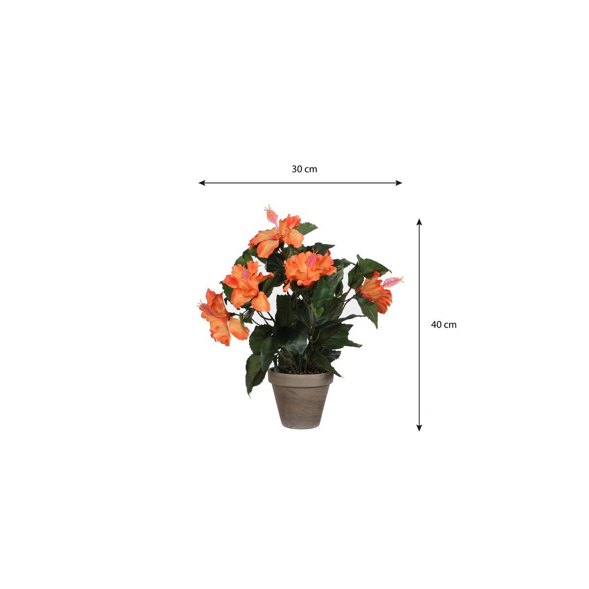Plante d'Hibiscus Artificielle en Pot de Fleur Stan - H40 x Ø30 cm - Orange