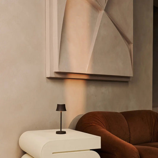 De Pijp Mini Mocha Brown Brown Rechargeable Table Lampe - Charge sans fil, lampe dimmable et 3 couleurs claires