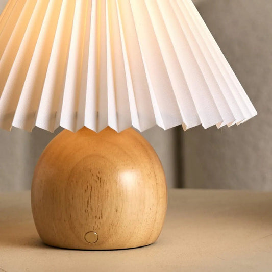Nathalie Modern and retro light brown rechargeable lamp with dimming, wood and paper, beautiful paper lampshade