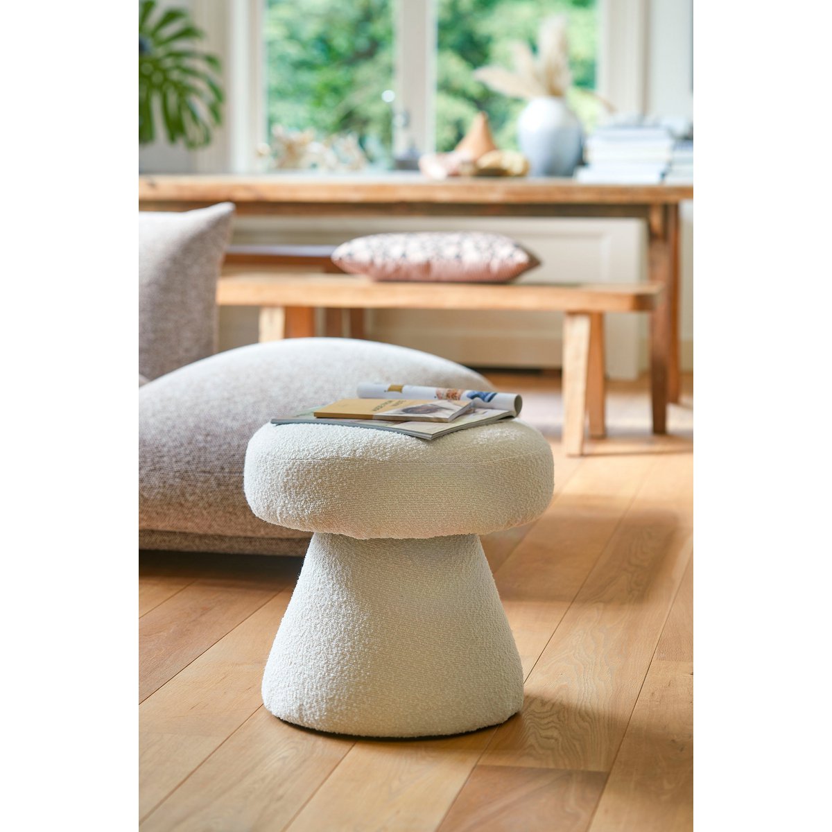 Poef - H46 x Ø49 cm - Blanc Cassé