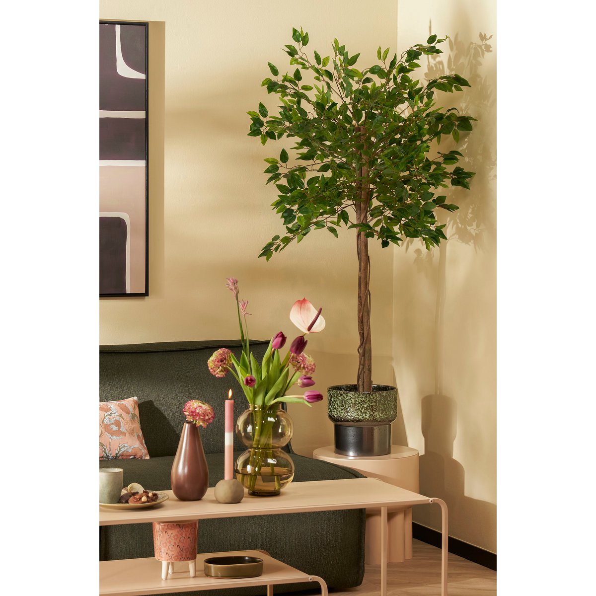 Plante Ficus Artificielle en Pot de Fleur - H150 x Ø50 cm - Vert