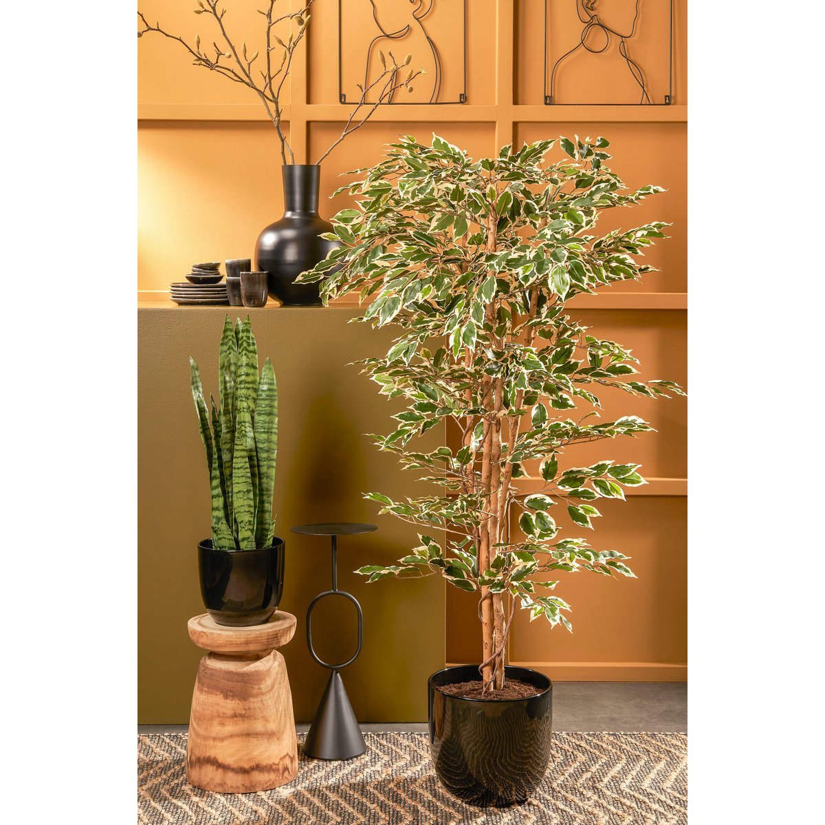 Plante Ficus Artificielle - H180 x Ø90 cm - Panaché Vert
