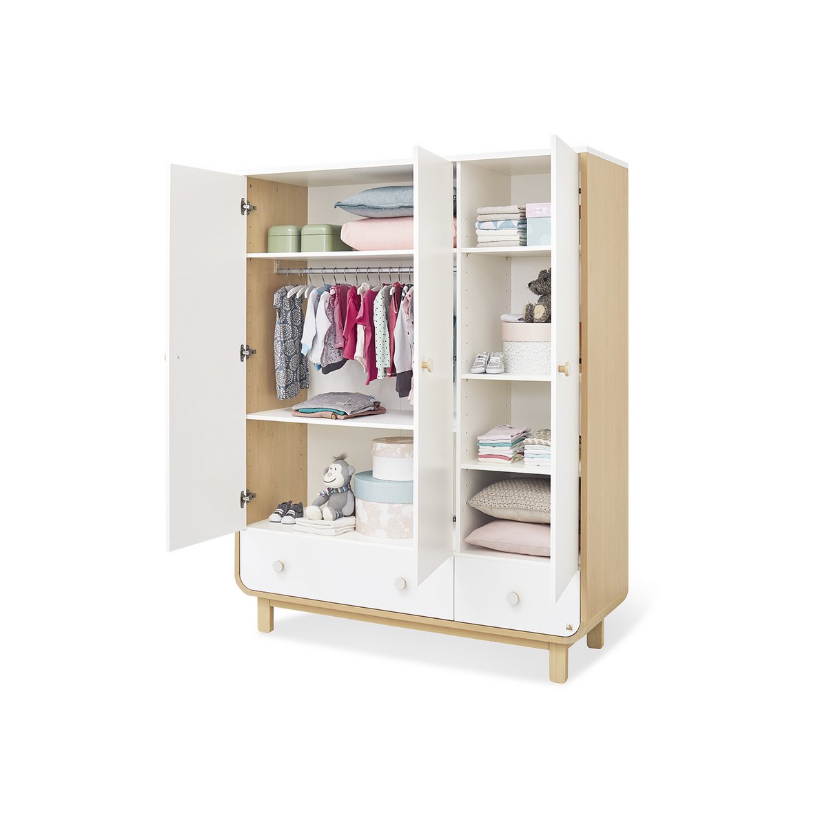 Kinderkamer 'Rond' groot, 3 delen: babybed, grote verschoontafel, grote kledingkast