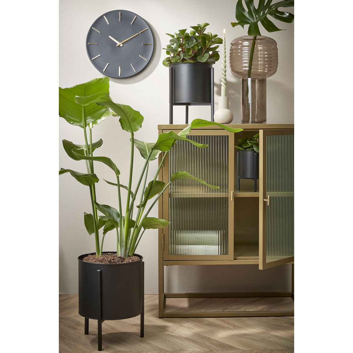 Pot de Fleurs sur Pied Jessy - Lot de 3 - H35 x Ø27 cm - Métal - Noir