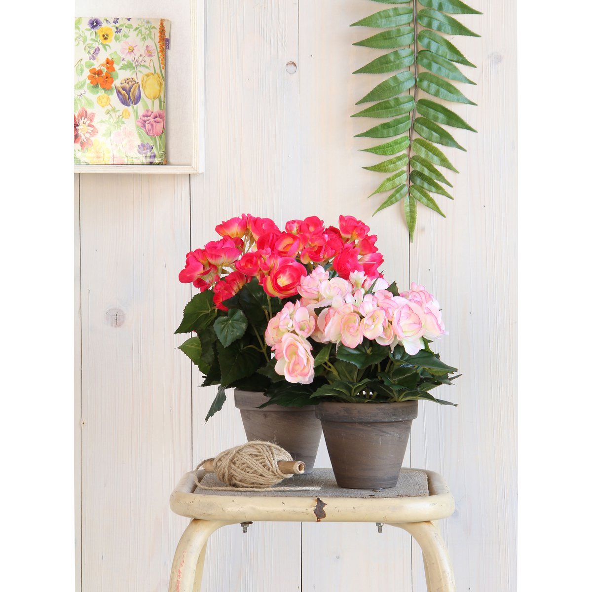 Plante Bégonia Artificielle en Pot de Fleur Stan - H30 x Ø25 cm - Rose Foncé