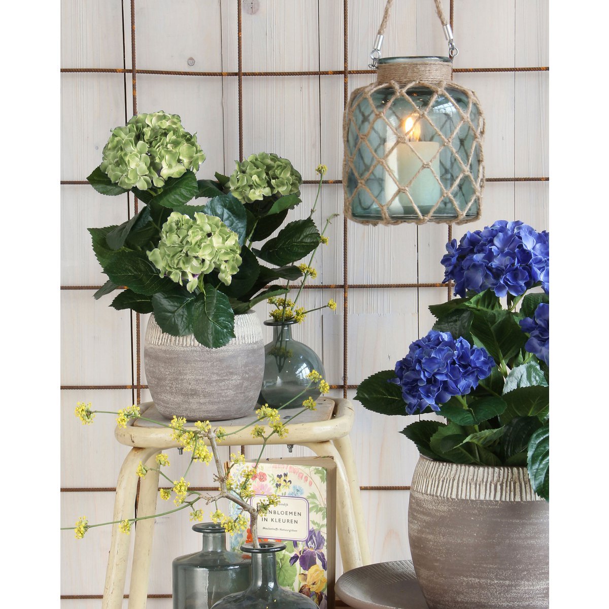 Artificial Hydrangea in Stan Flower Pot - H45 x Ø45 cm - Green