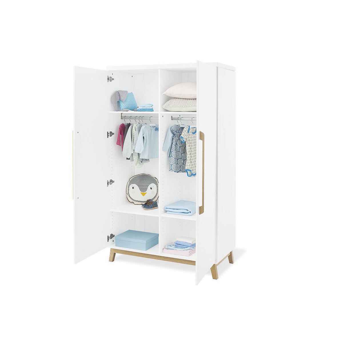 Nursery 'Riva' extra large, incl. shelf
4 pieces: baby bed, extra large changing table, 2-door wardrobe, wall shelf