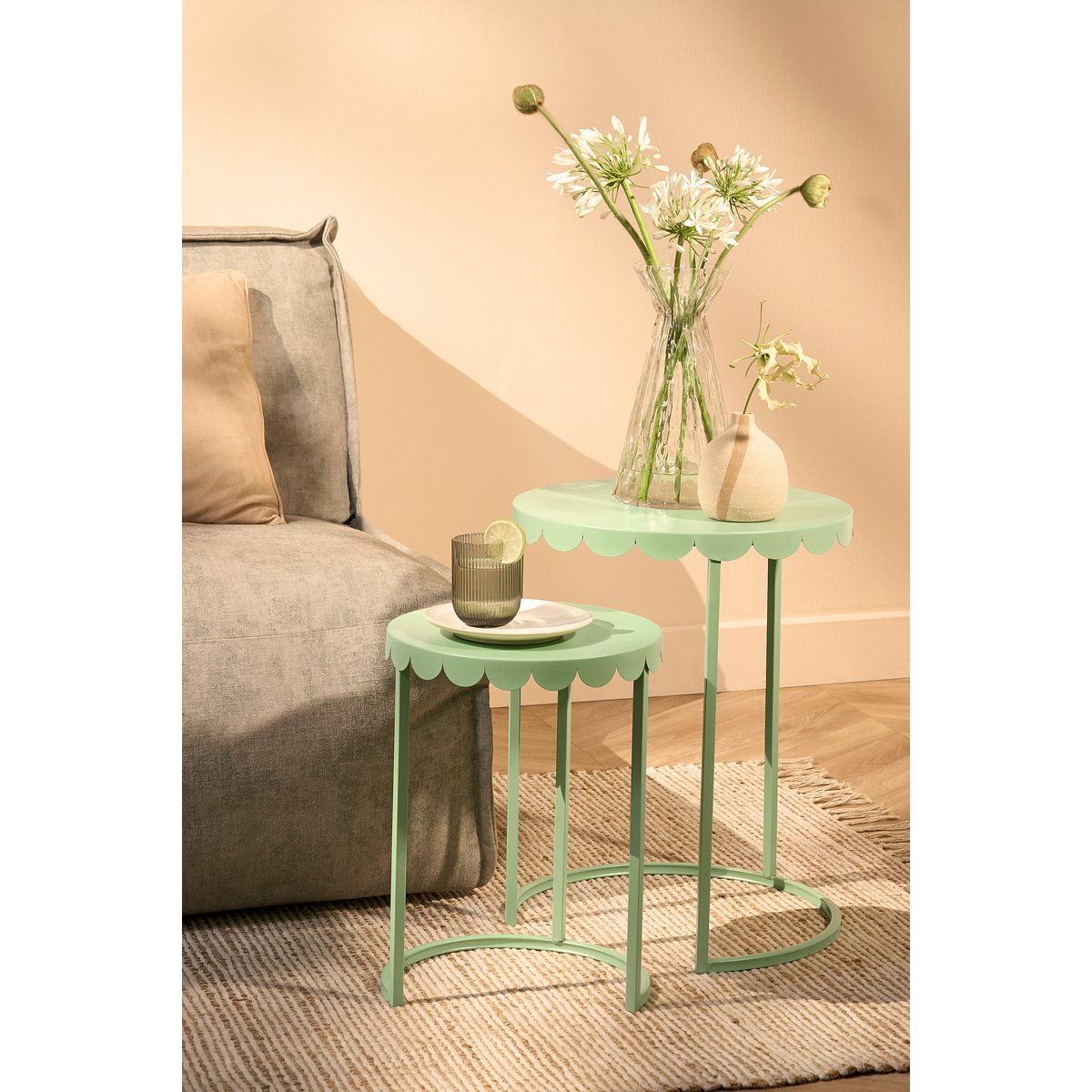 Lara Side Table - Set van 2 - H51 X Ø40 cm - Metaal - Mintgroen