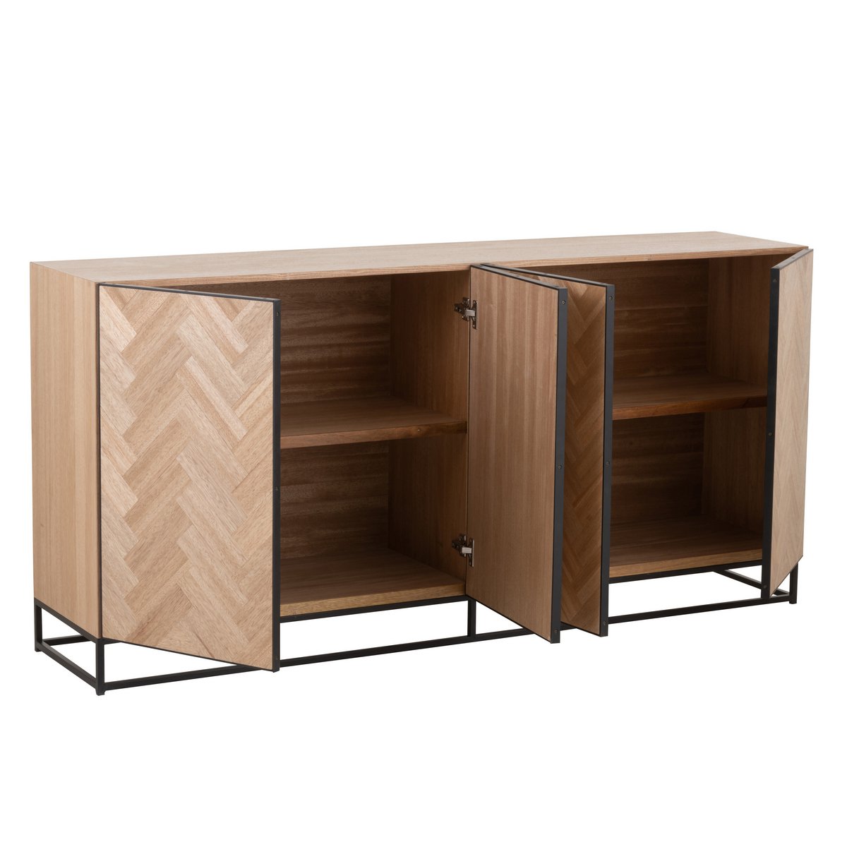 Buffet J-Line 4 portes Zigzag - bois/métal - naturel/noir
