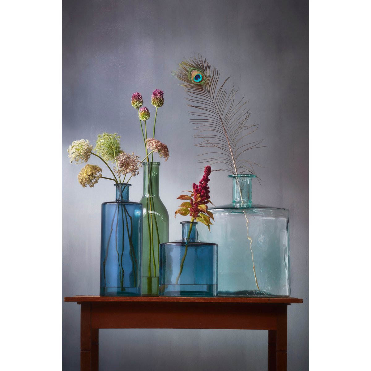 Guan Bottle Vase - H75 x Ø25 cm - Gerecycled glas - Blauw