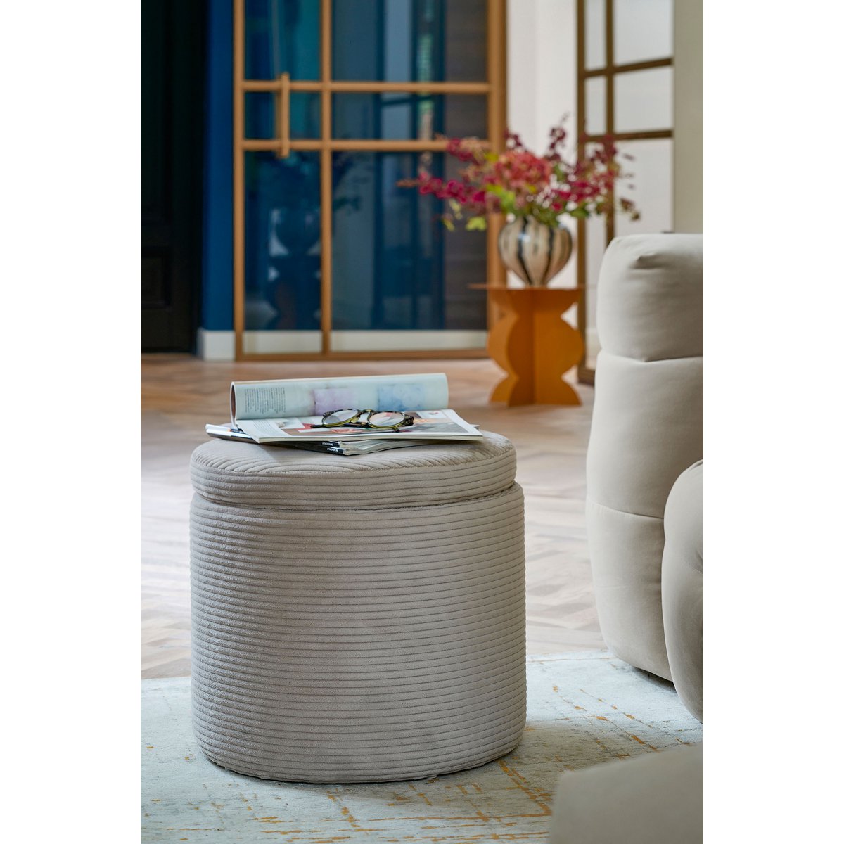 Pouf avec espace de stockage - H41 x Ø42 cm - off-blanc