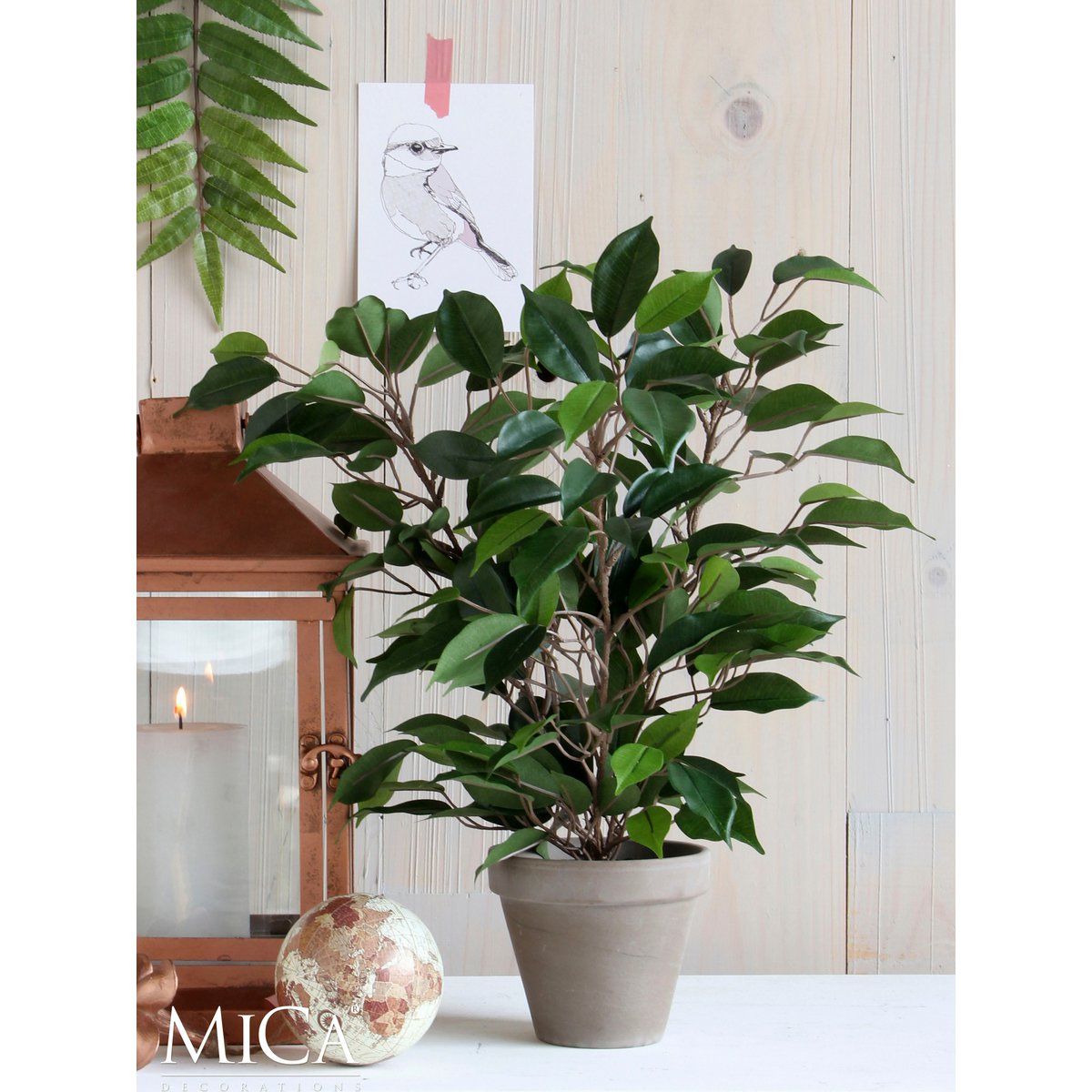 Ficus Natasja Plante Artificielle en Pot de Fleur Stan - H40 x Ø30 cm - Vert
