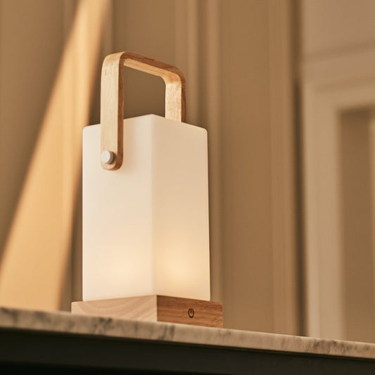 Harper Light Brown Wood Lamp – Cordless Rechargeable Table Lamp with Handle