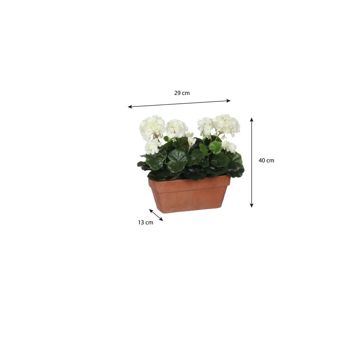 Plante Artificielle Géranium dans Jardinière de Balcon - L29 x L13 x H40 cm - Blanc