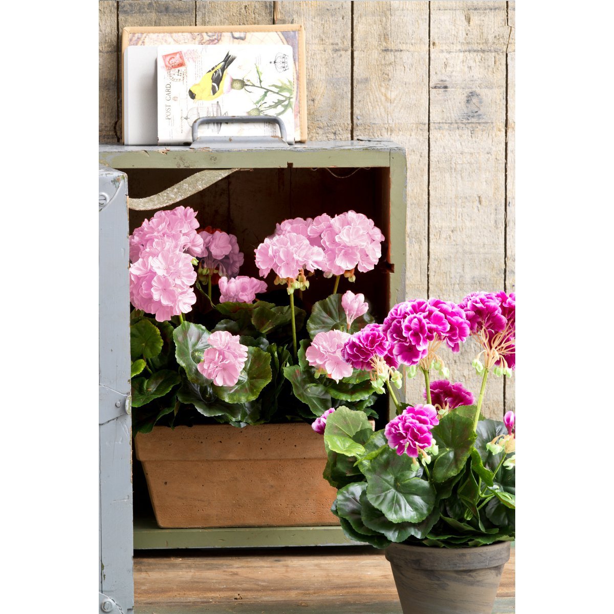 Artificial Geranium Plant in Balcony Planter - L29 x W13 x H40 cm - Pink
