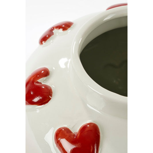 Vase Coeurs - H33 x Ø30 cm - Céramique - Blanc, Rouge