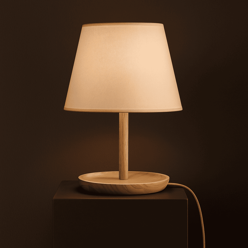 Lampe en bois brun clair Emily avec câble - conception durable faite à la main pour la maison