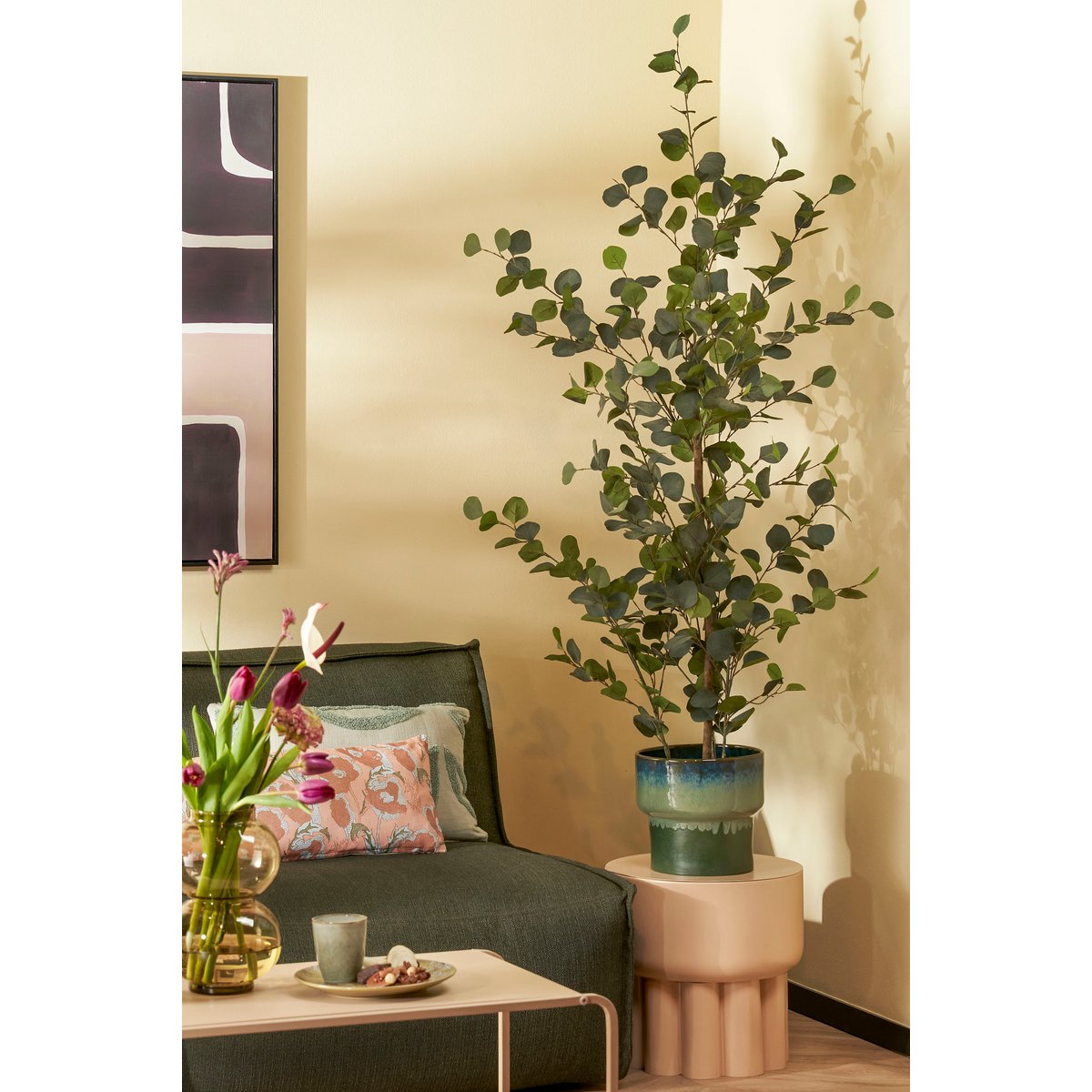 Plante d'Eucalyptus Artificielle en Pot de Fleur - H150 x Ø30 cm - Vert