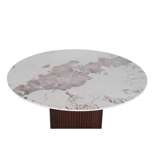 Table Ronde Urban Chique Céramique Marbre / Placage Noyer