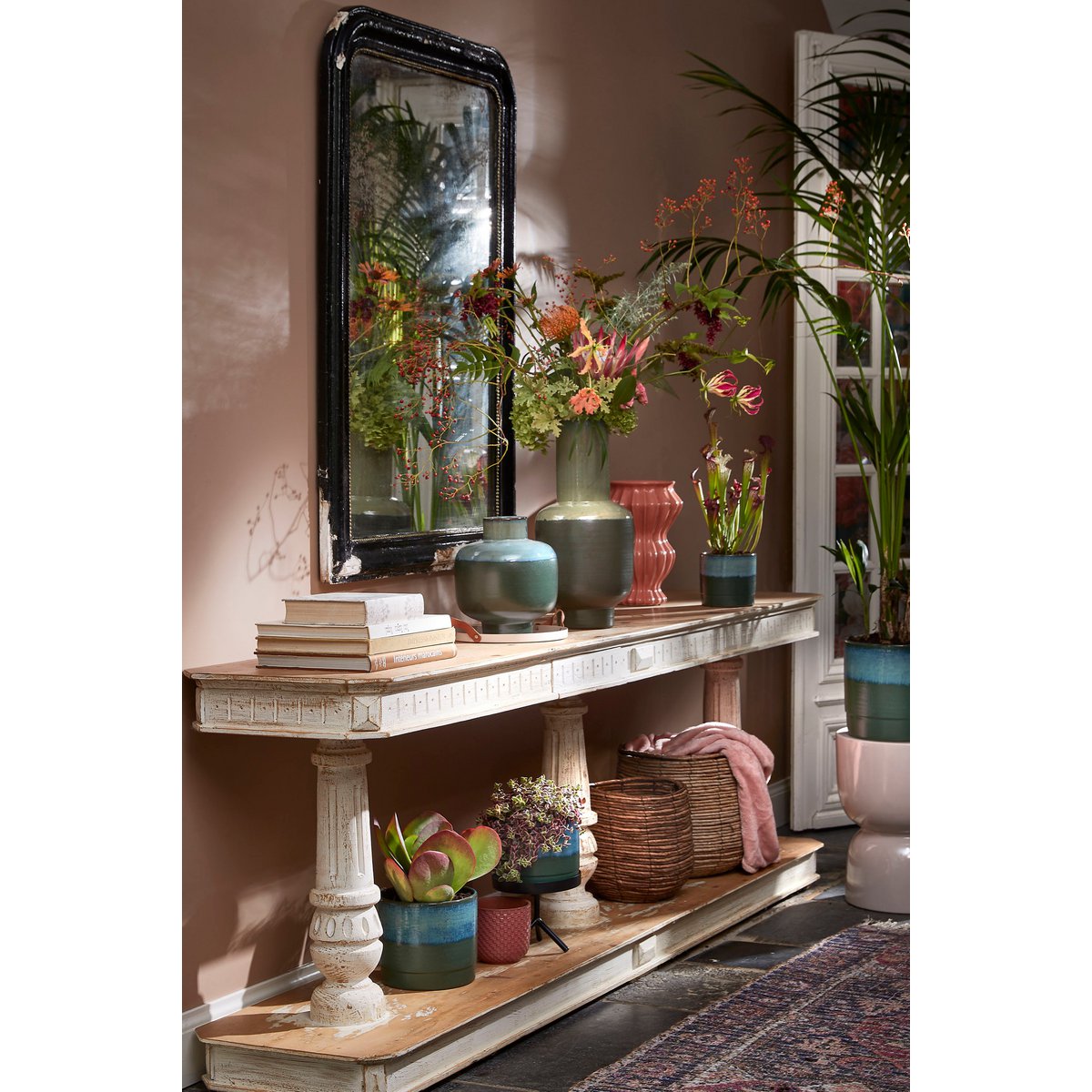 Olof Flower Pot - H24 x Ø26 cm - Terracotta - Dark Green