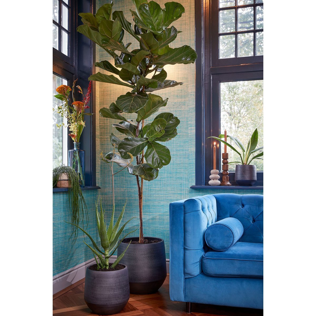 Vase Bouteille Guan - H40 x Ø15 cm - Verre recyclé - Bleu