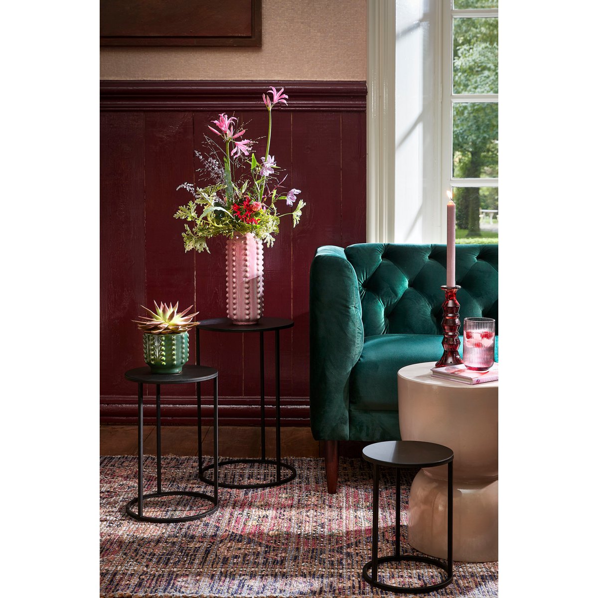 Quinty Bijzettafel / Set van 3 - H50 x Ø32 cm - Metaal - Zwart