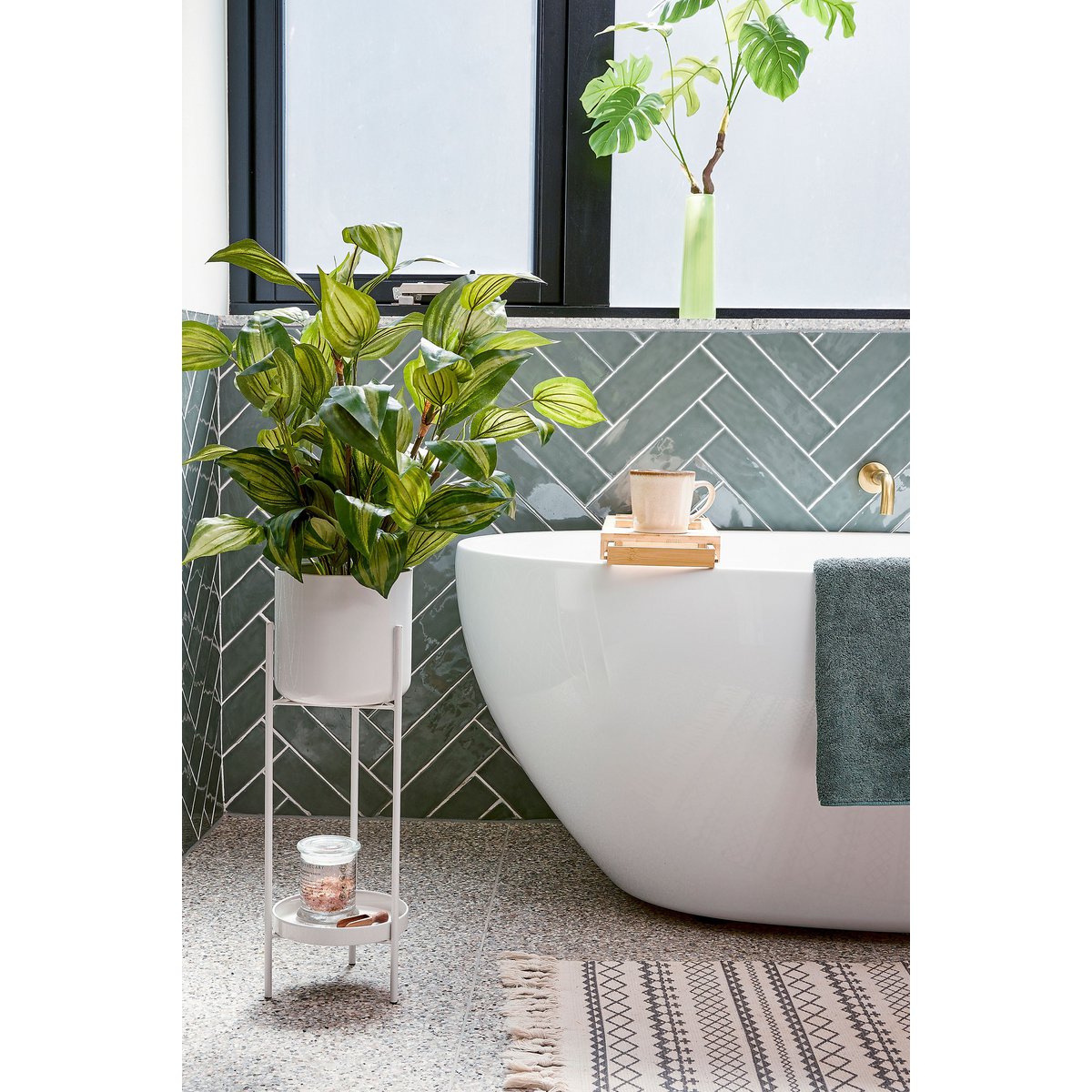 Colyn Flowerpot sur standard - H60 x Ø19 cm - Fer - blanc