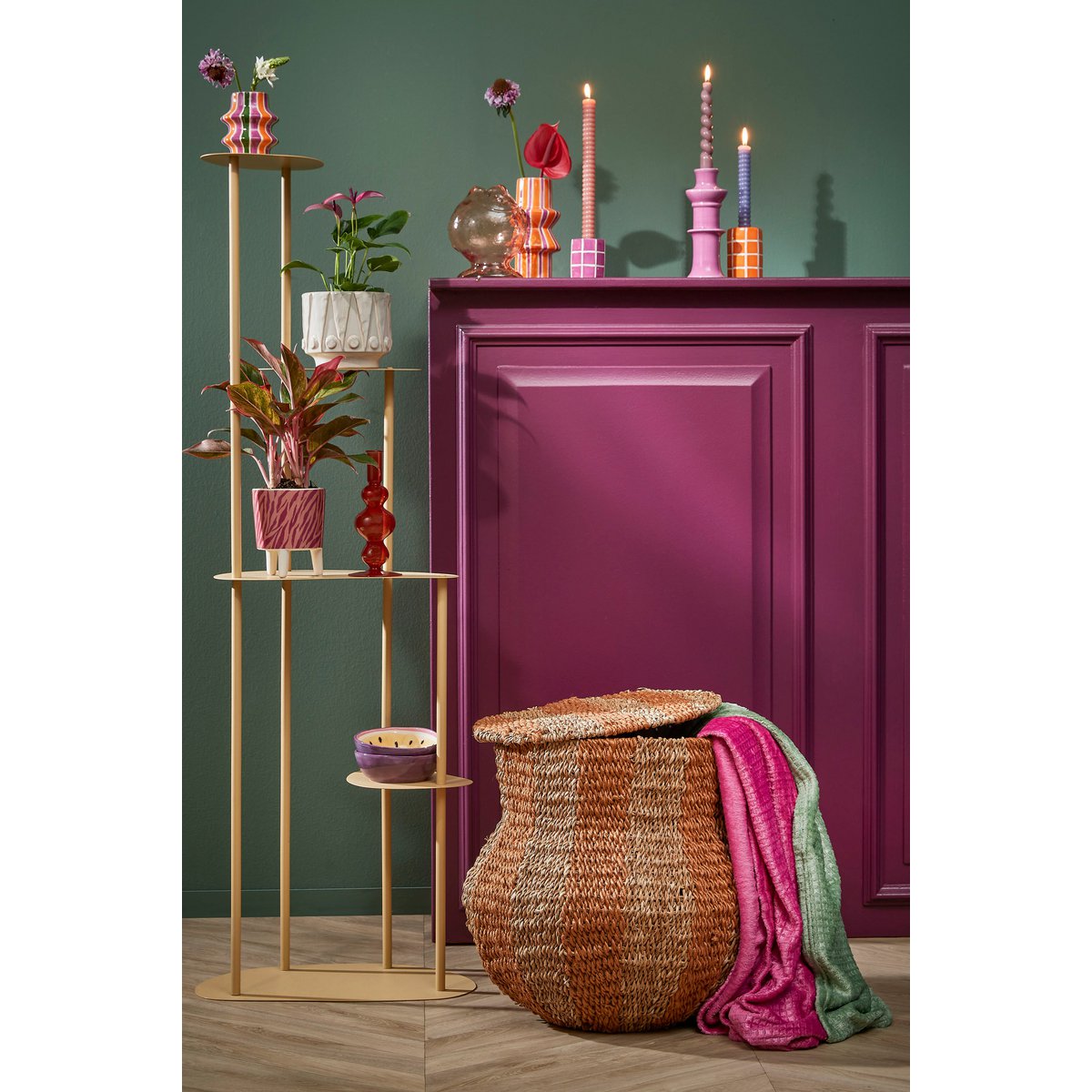 Panier de Rangement avec Couvercle Tacoma - H47 x Ø50 cm - Jute - Jaune