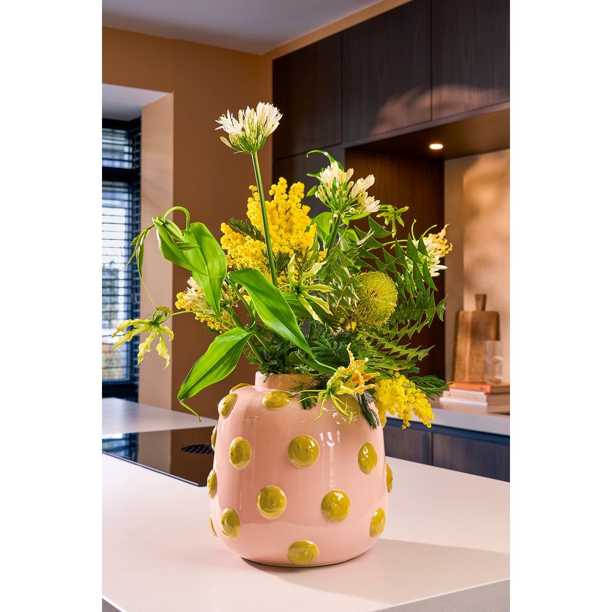 Vase Smiley - H28 X Ø29 cm - Céramique - rose clair, ocre