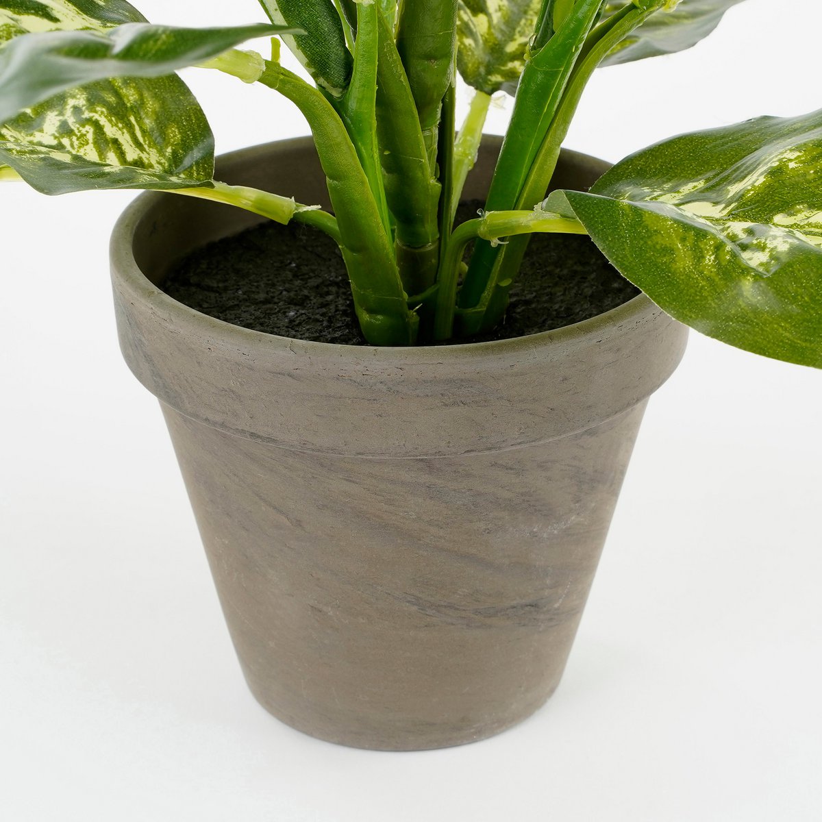 Dieffenbachia Plante Artificielle en Pot de Fleur Stan - H40 x Ø30 cm - Vert