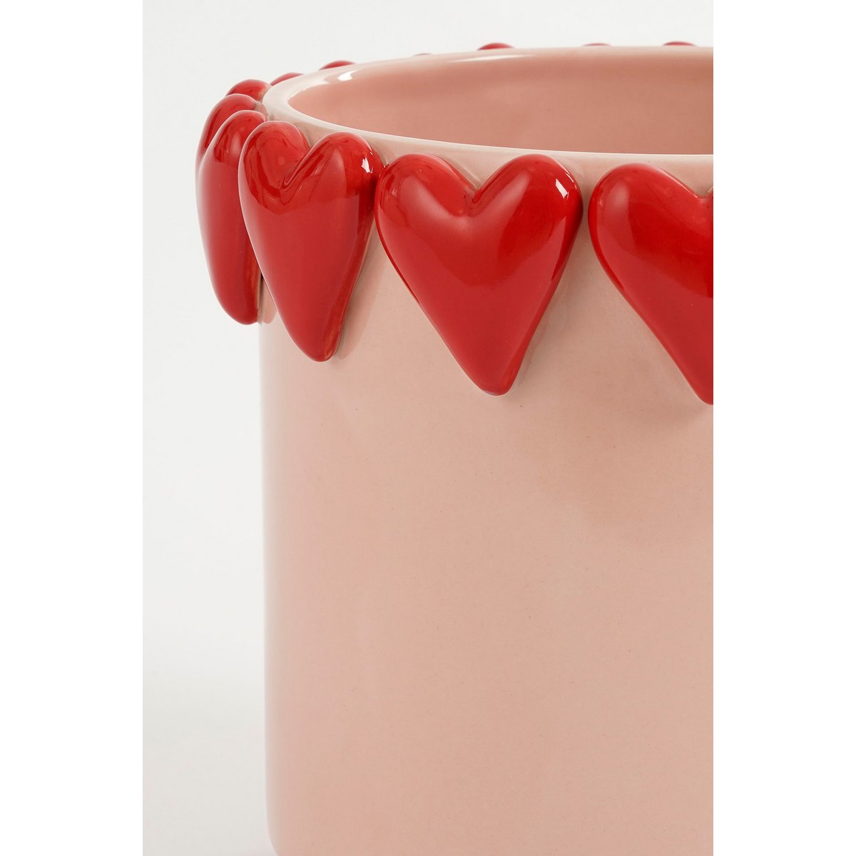 Paute de fleur avec coeurs - H18 x Ø21 cm - Dolomite - rose, rouge