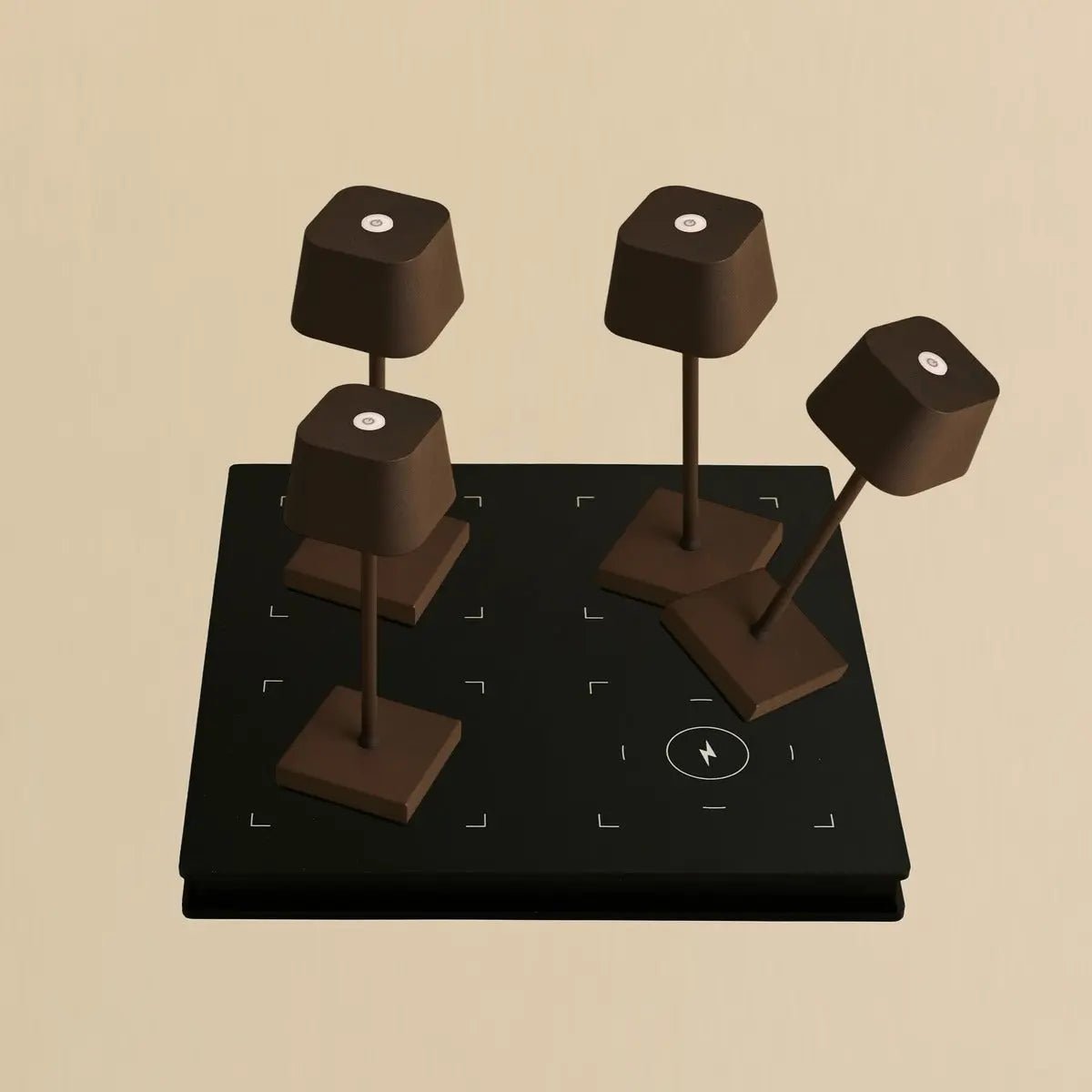 Professional Combi Set - 4 x Sarphati Mini Mocha Brown Rechargeable Table Lamps and 1 x Amstel Wireless Station Wireles