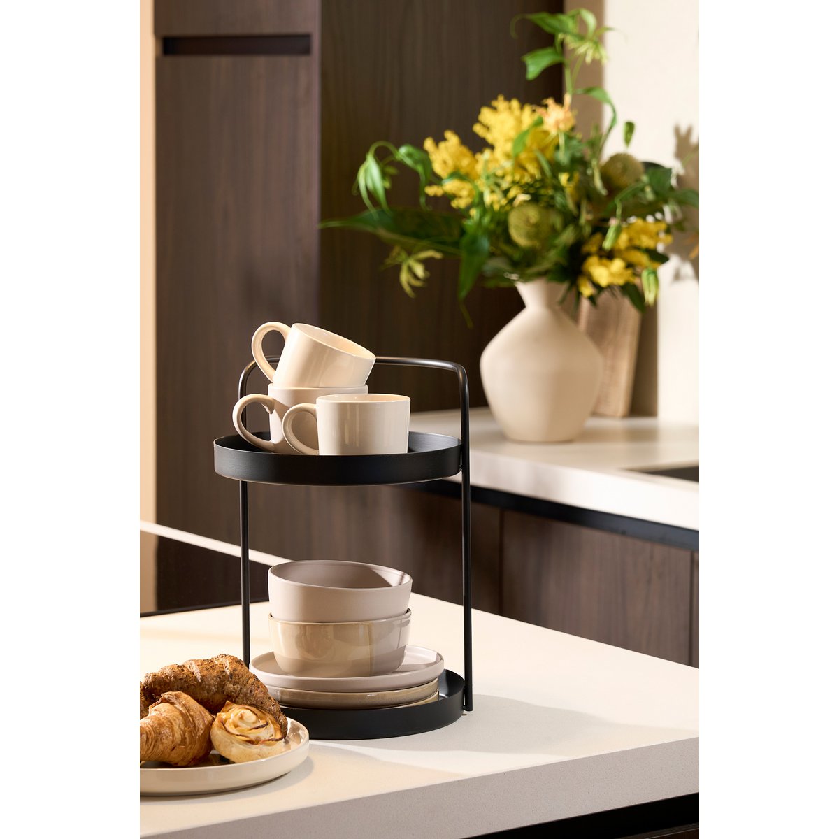 Stanli Etagère 2 -yer - H35 x Ø25 cm - Metal - noir