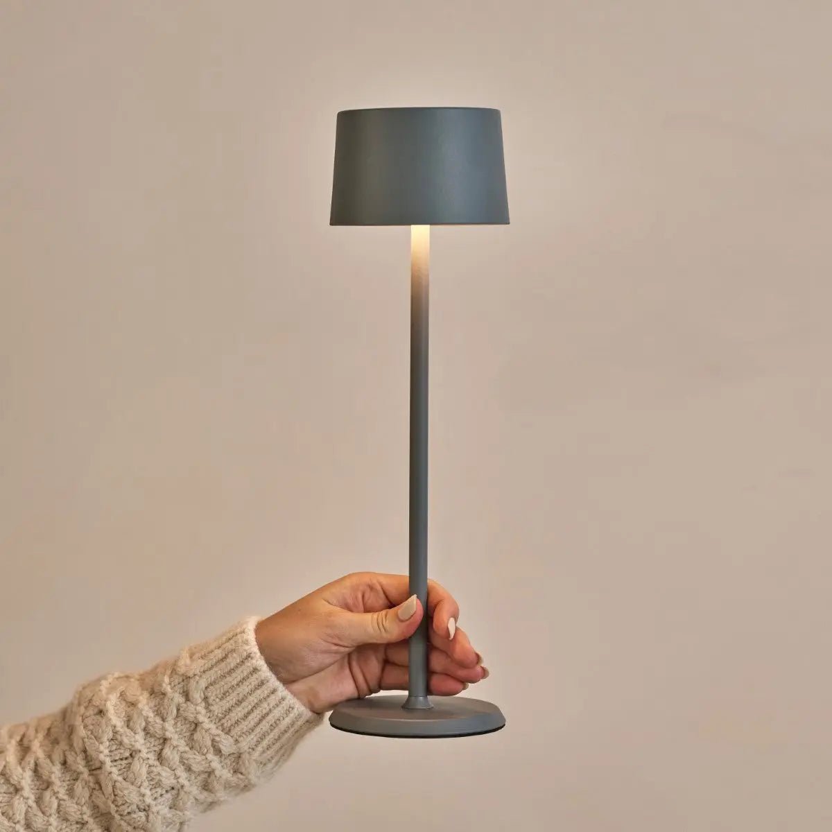 Lampe de table rechargeable en fer gris David Trout – Intensité variable et sans fil avec batterie de 120 heures