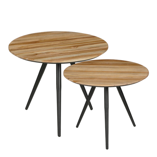 Table d'Appoint Jailey - Lot de 2 - H49 x Ø50 cm - Bois Recyclé - Marron