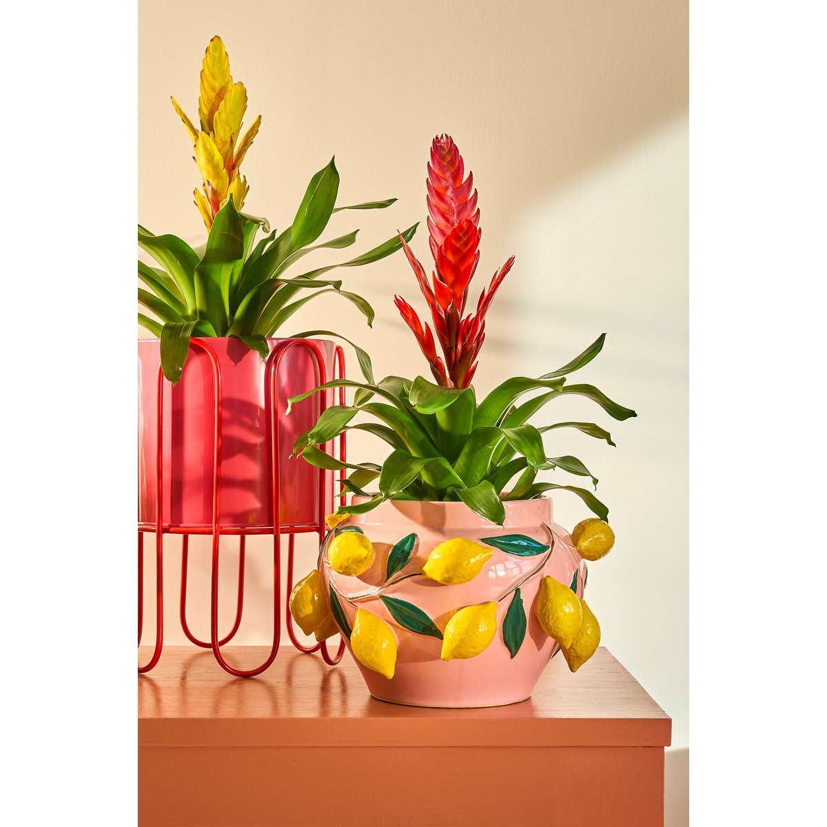 Dione Flowerpot sur standard - Ensemble de 2 - H35 x Ø26 cm - métal - rouge, rose