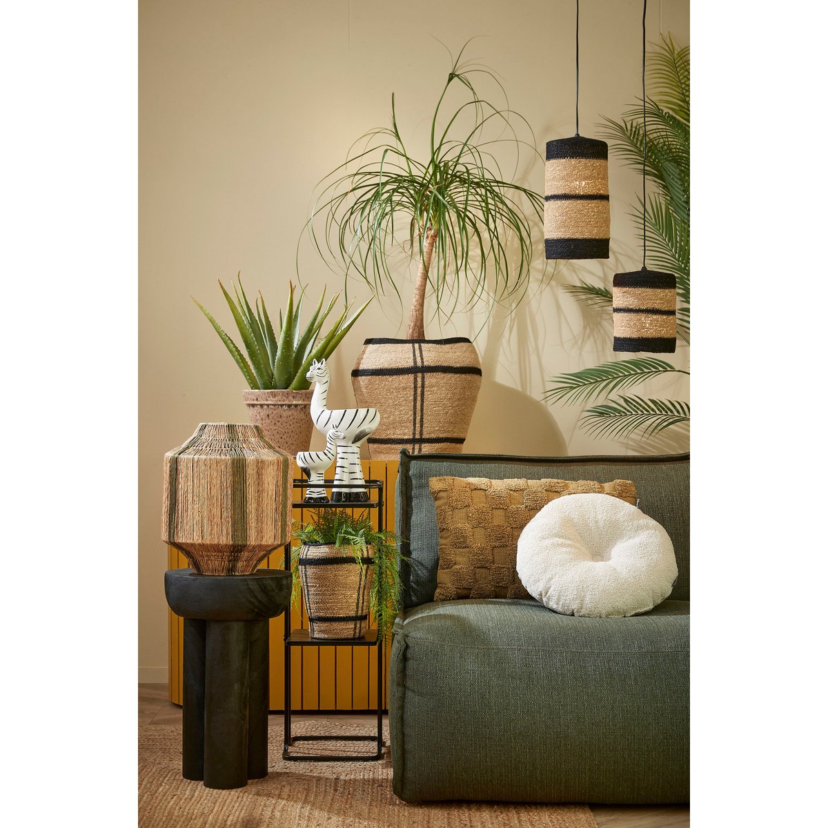 Lanterne Liliano / H36 x Ø30 cm - Jute - Vert foncé