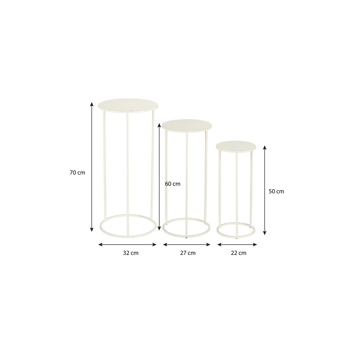Table d'appoint quinty - Ensemble de 3 - H70 x Ø32 cm - Métal - Off-blanc
