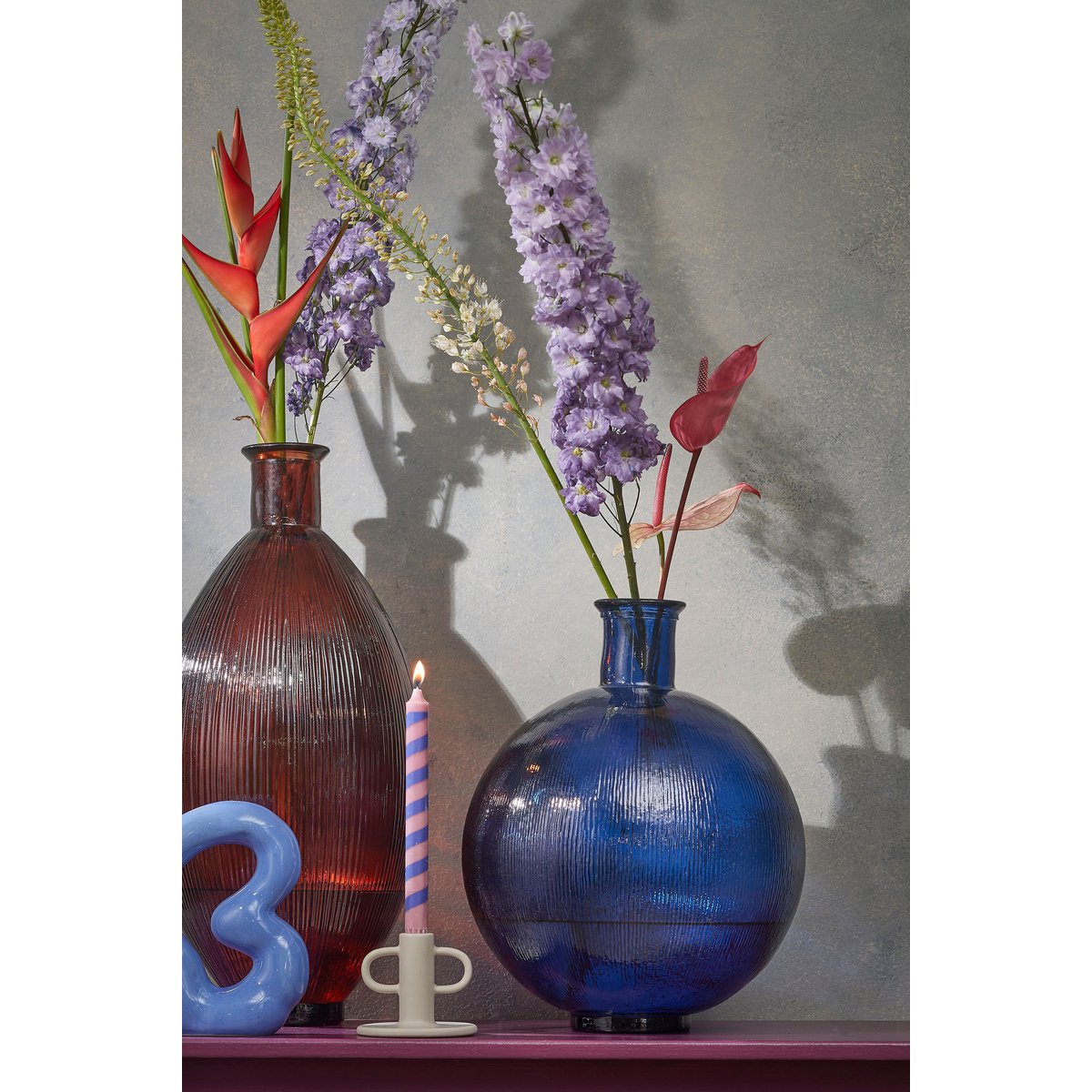 Vase Bouteille Firenza - H42 x Ø34 cm - Verre recyclé - Bleu Foncé