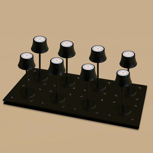 Combi Set Professional - 8 x de Pijp Mini Midnight Black Rechargeable Table Lampes et 1 X Station centrale Station de charge sans fil avec Qi-Technology - Perfect pour les restaurants, l'hospitalité et les hôtels