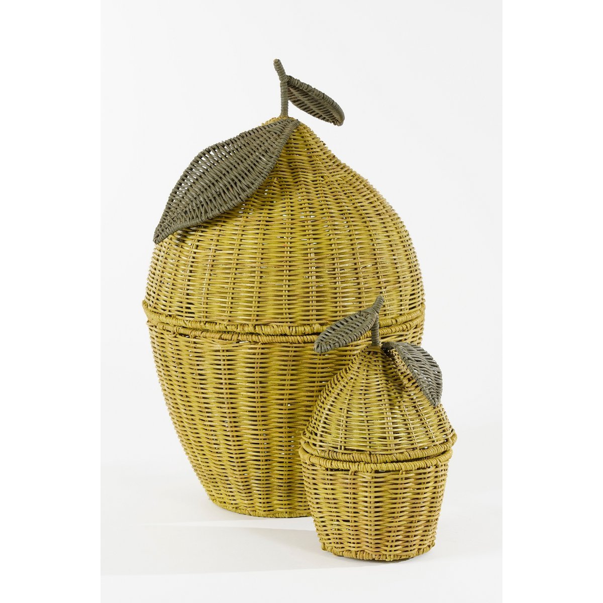 Panier de Rangement avec Couvercle - Lot de 2 - H48 x Ø30 cm - Rotin - Jaune
