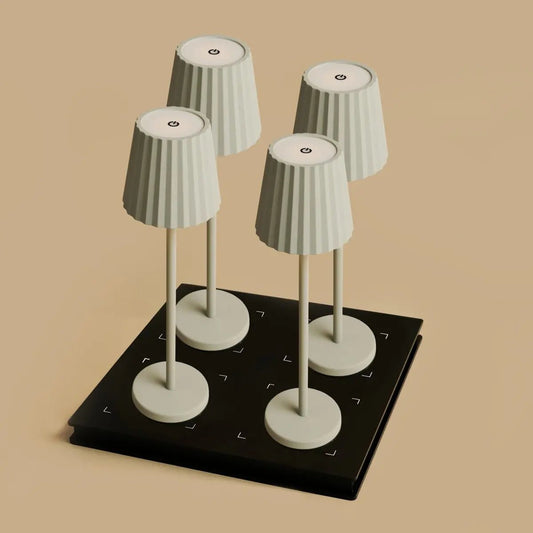 Combi Set Professional - 4 X Maya Shadow Grey Grey Rechargeable Table Lampes et 1 x Amstel Wireless Station Wireless avec Qi-Technology - Perfect pour les restaurants, l'hospitalité et les hôtels